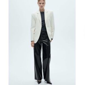 Mango Black Croc-Embossed Straight Leg Pants